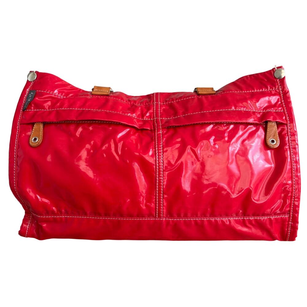 Orla Kiely London Red Patent Leather Brown Strap Shoulder Bag Purse Handbag Tote